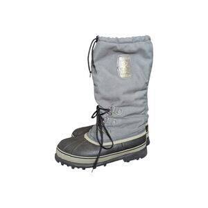 Vintage Sorel Glacier Tall Snow Boots Gray Canvas Mens 9 Made in Canada Manitoba